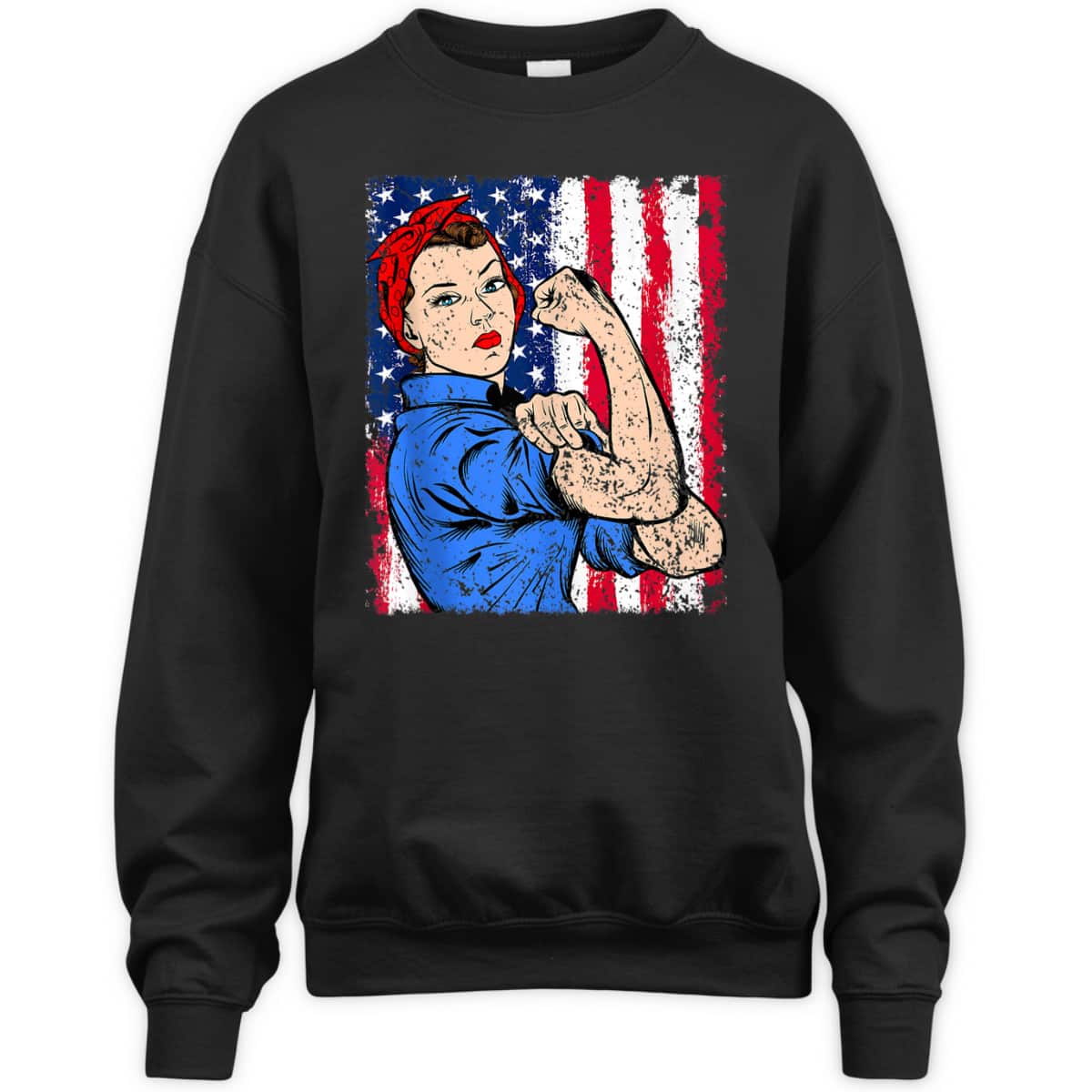Rosie The Riveter Feminist Patriotic USA Flag 4th Of July T-Shirt