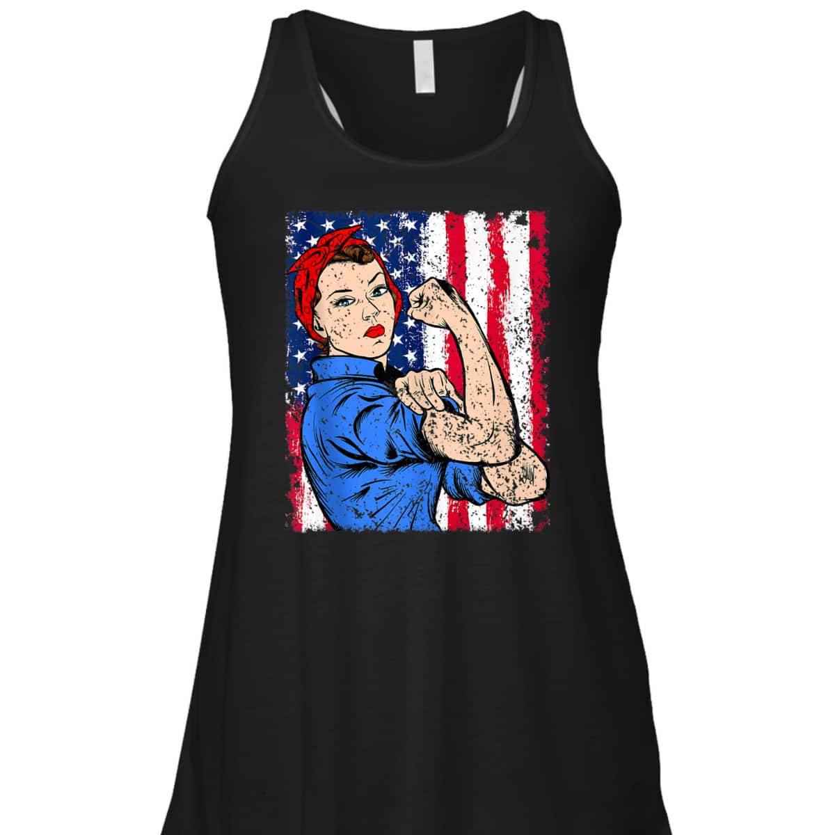 Rosie The Riveter Feminist Patriotic USA Flag 4th Of July T-Shirt