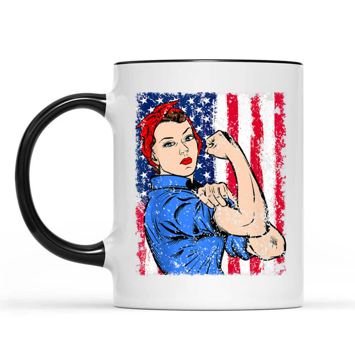 Rosie The Riveter Feminist Patriotic USA Flag 4th Of July T-Shirt