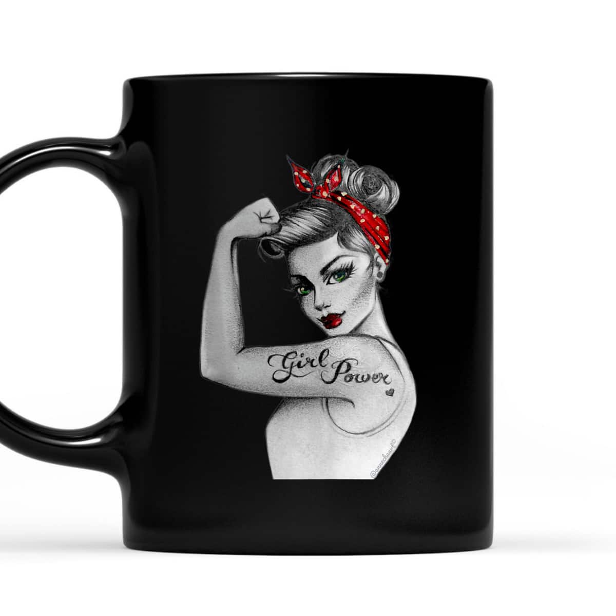 GirlPower PinUp Retro Modern Rosie The Riveter Feminist Icon T-Shirt