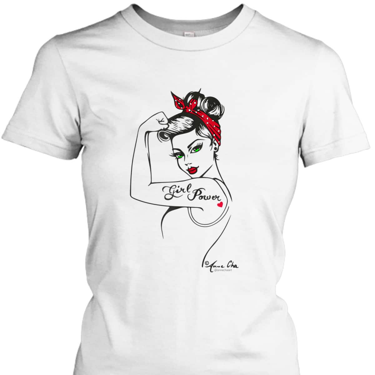 Girl Power Modern Rosie The Riveter Pin Up Retro Vintage Art T-Shirt