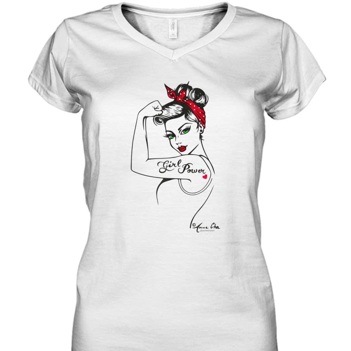 Girl Power Modern Rosie The Riveter Pin Up Retro Vintage Art T-Shirt