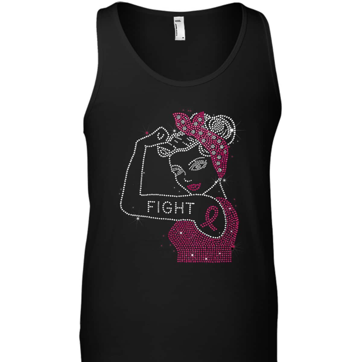 Womens Fight Rosie The Riveter Rhinestone Breast Cancer Awareness T-Shirt Womens Fight Rosie The Riveter Rhinestone Breast Cancer Awareness T-Shirt