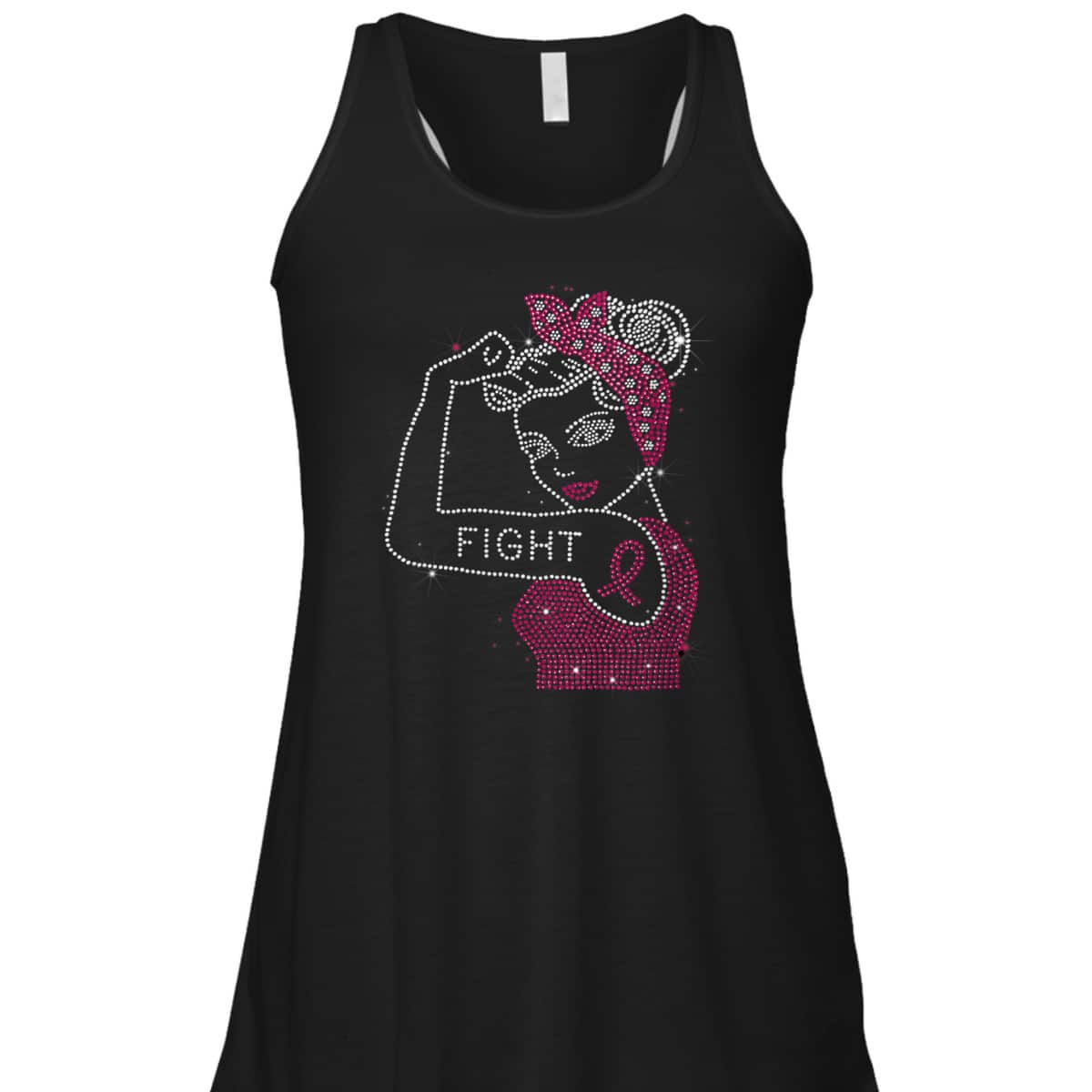 Womens Fight Rosie The Riveter Rhinestone Breast Cancer Awareness T-Shirt Womens Fight Rosie The Riveter Rhinestone Breast Cancer Awareness T-Shirt