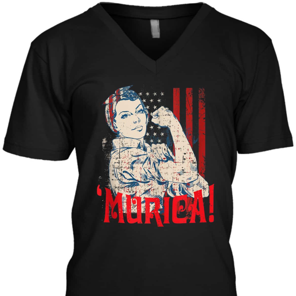 Murica Murica American Flag Distressed Rosie The Riveter T-Shirt