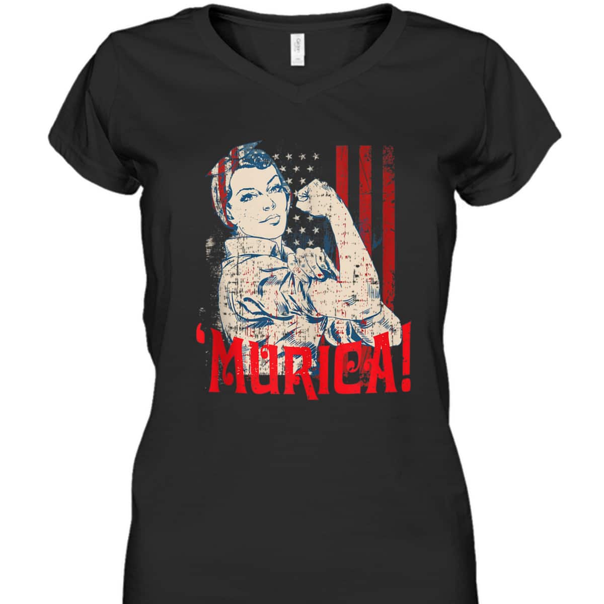 Murica Murica American Flag Distressed Rosie The Riveter T-Shirt Murica Murica American Flag Distressed Rosie The Riveter T-Shirt