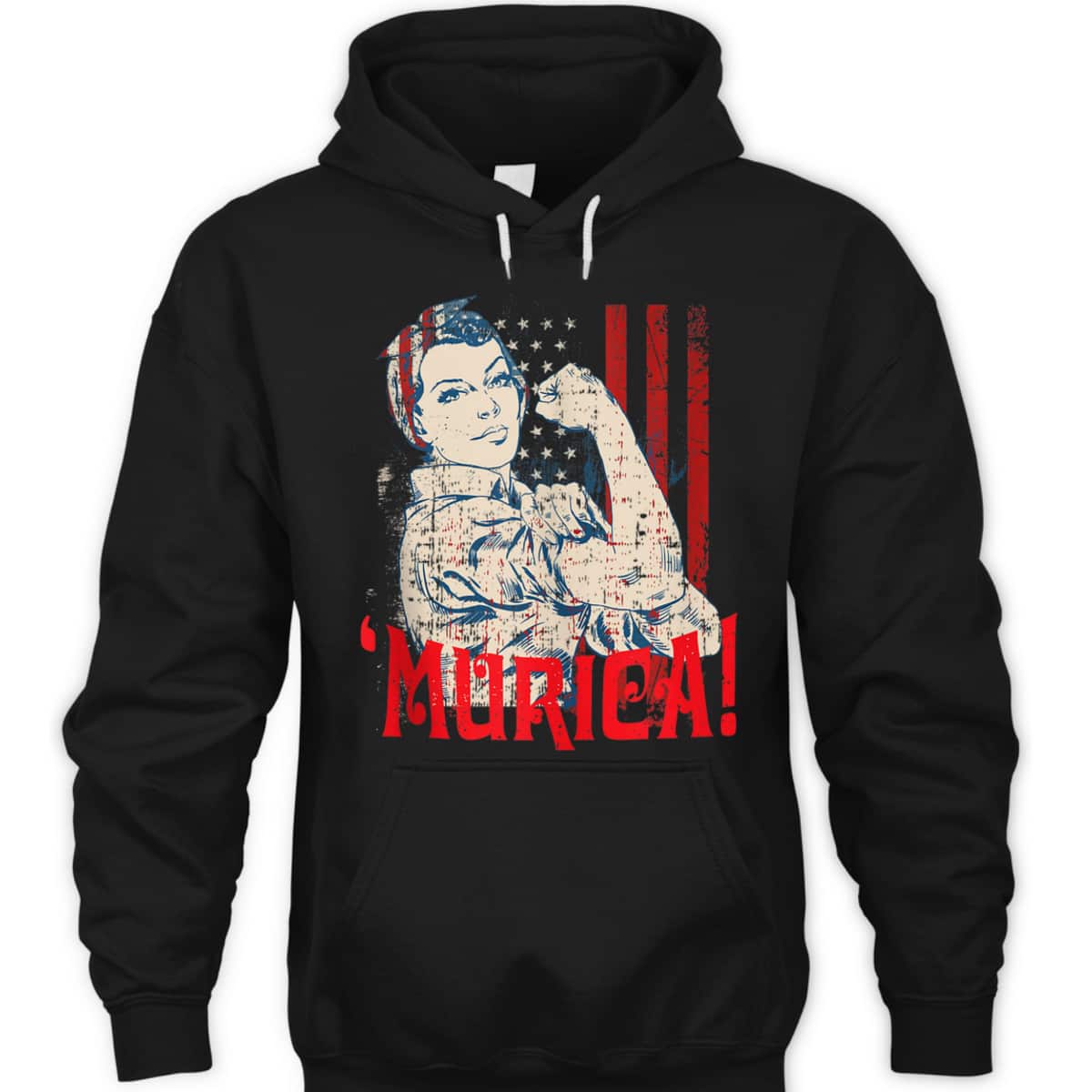 Murica Murica American Flag Distressed Rosie The Riveter T-Shirt