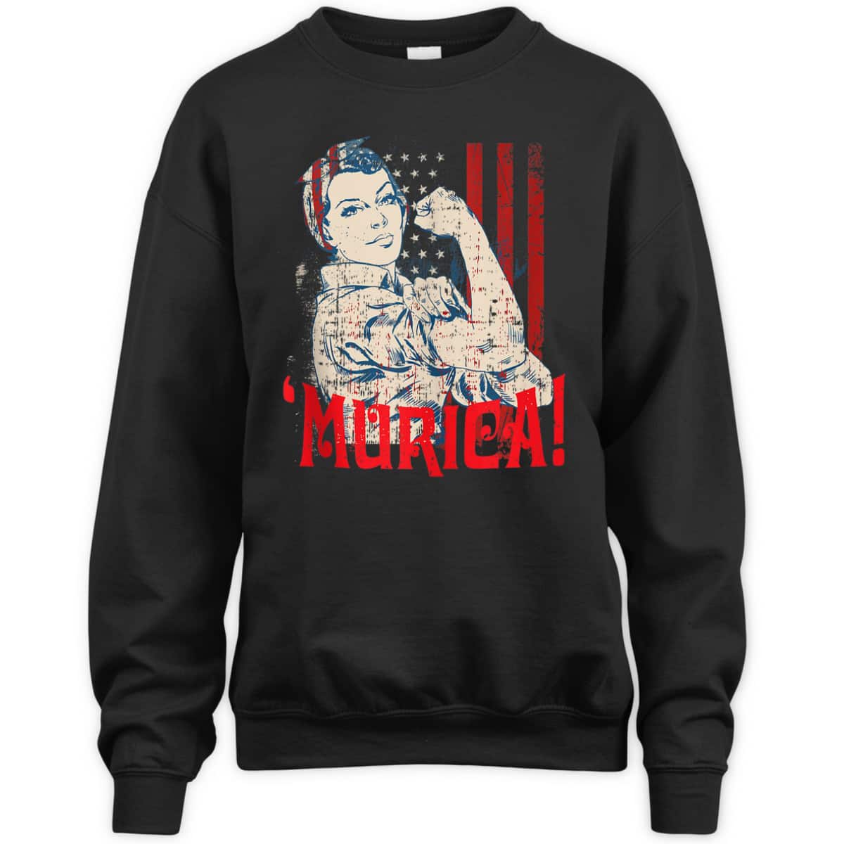 Murica Murica American Flag Distressed Rosie The Riveter T-Shirt Murica Murica American Flag Distressed Rosie The Riveter T-Shirt