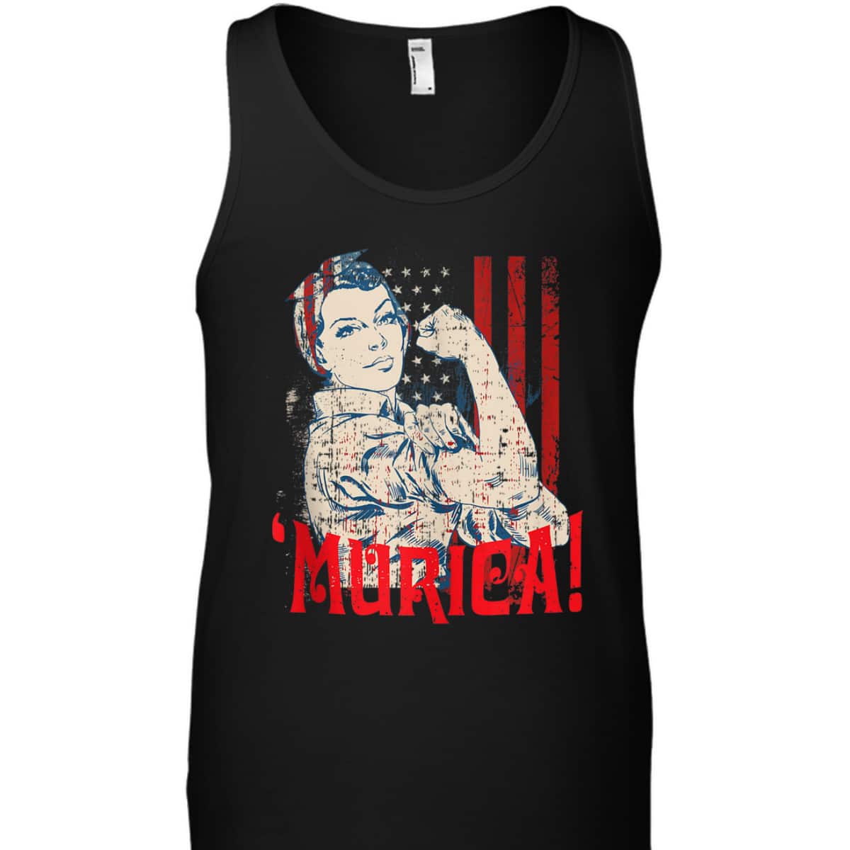 Murica Murica American Flag Distressed Rosie The Riveter T-Shirt Murica Murica American Flag Distressed Rosie The Riveter T-Shirt