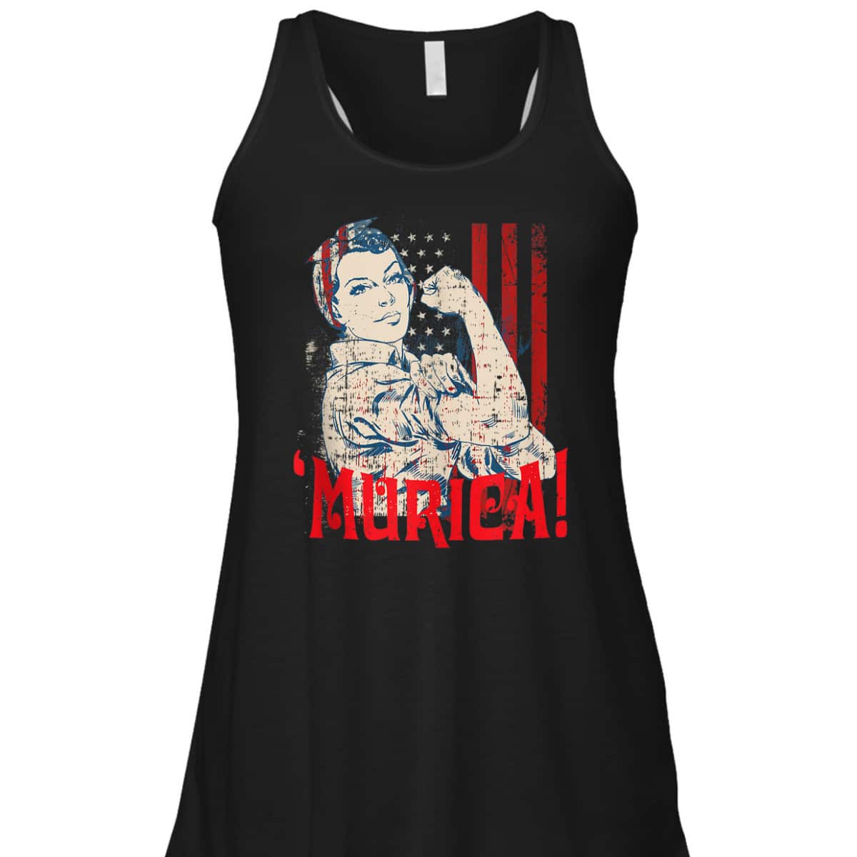 Murica Murica American Flag Distressed Rosie The Riveter T-Shirt