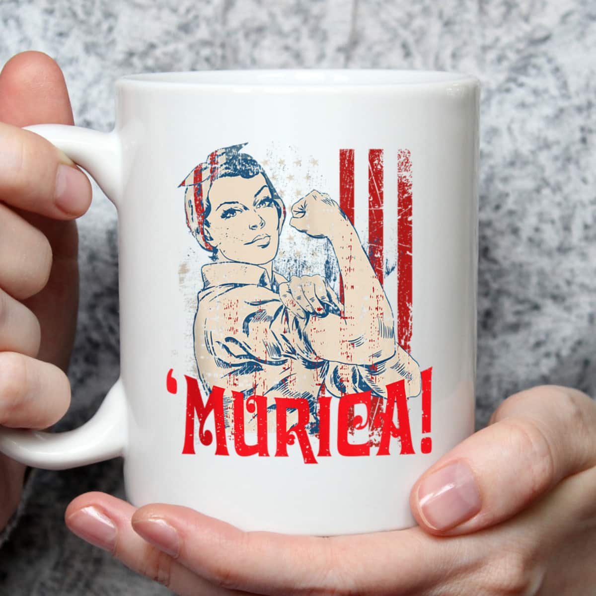 Murica Murica American Flag Distressed Rosie The Riveter T-Shirt