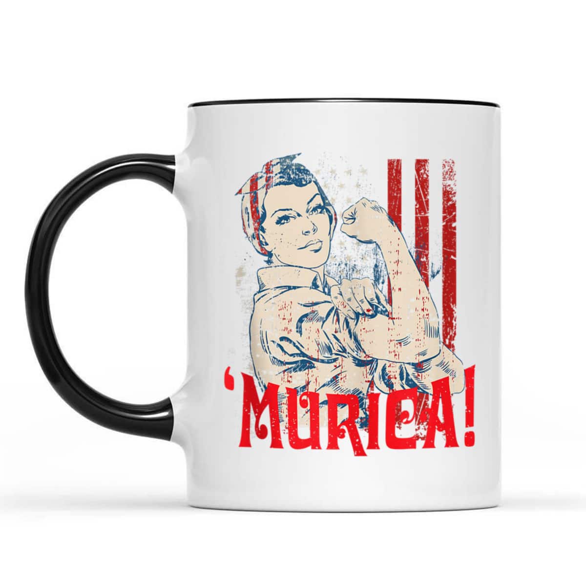 Murica Murica American Flag Distressed Rosie The Riveter T-Shirt