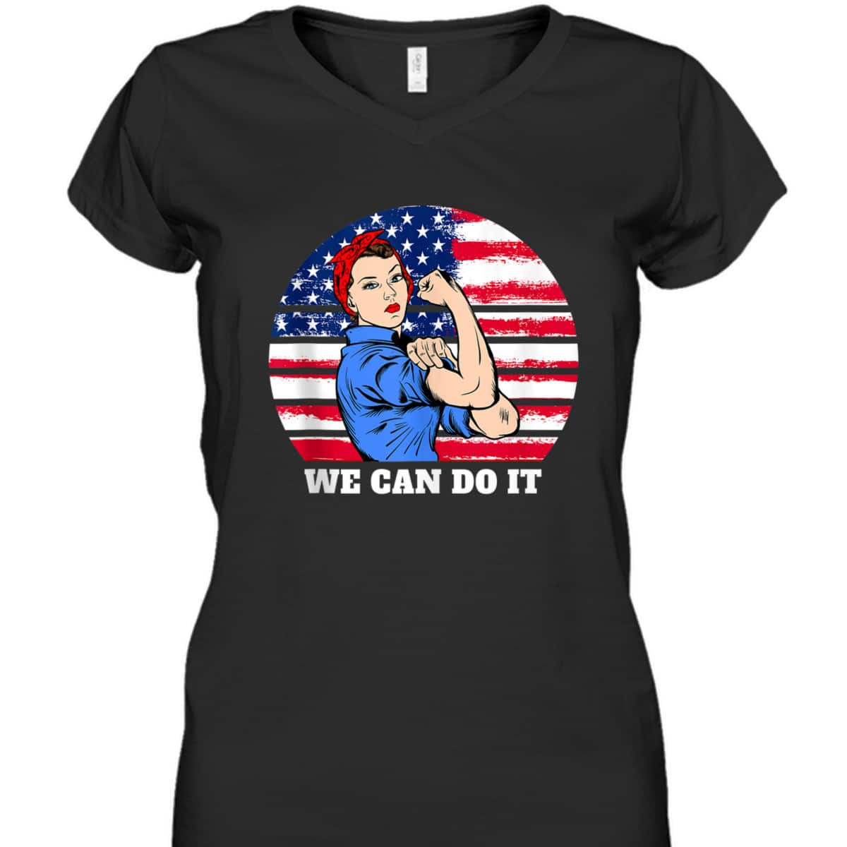 Feminist Rosie The Riveter Patriotic USA Flag 4th Of July T-Shirt