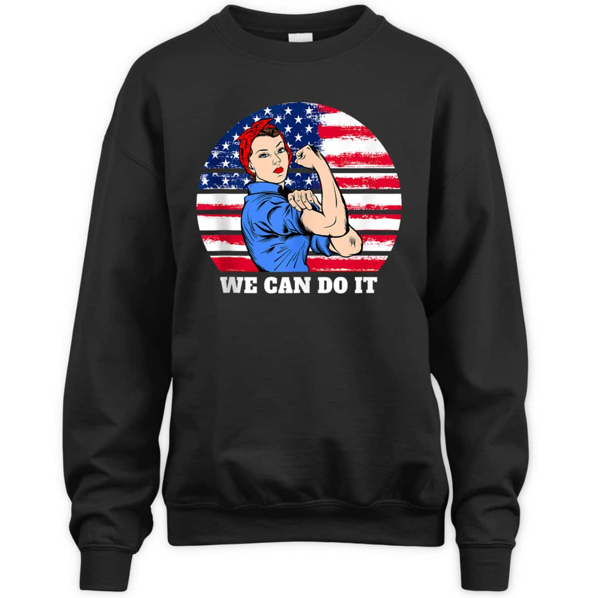 Feminist Rosie The Riveter Patriotic USA Flag 4th Of July T-Shirt