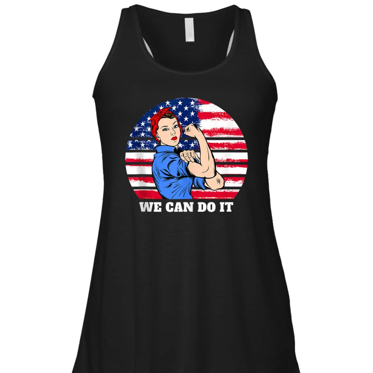 Feminist Rosie The Riveter Patriotic USA Flag 4th Of July T-Shirt