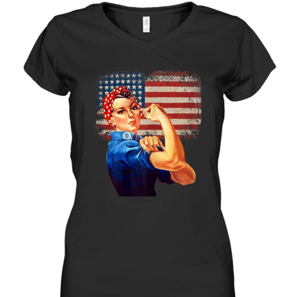 Womens Rosie The Riveter American Flag US Flag T-Shirt Womens Rosie The Riveter American Flag US Flag T-Shirt