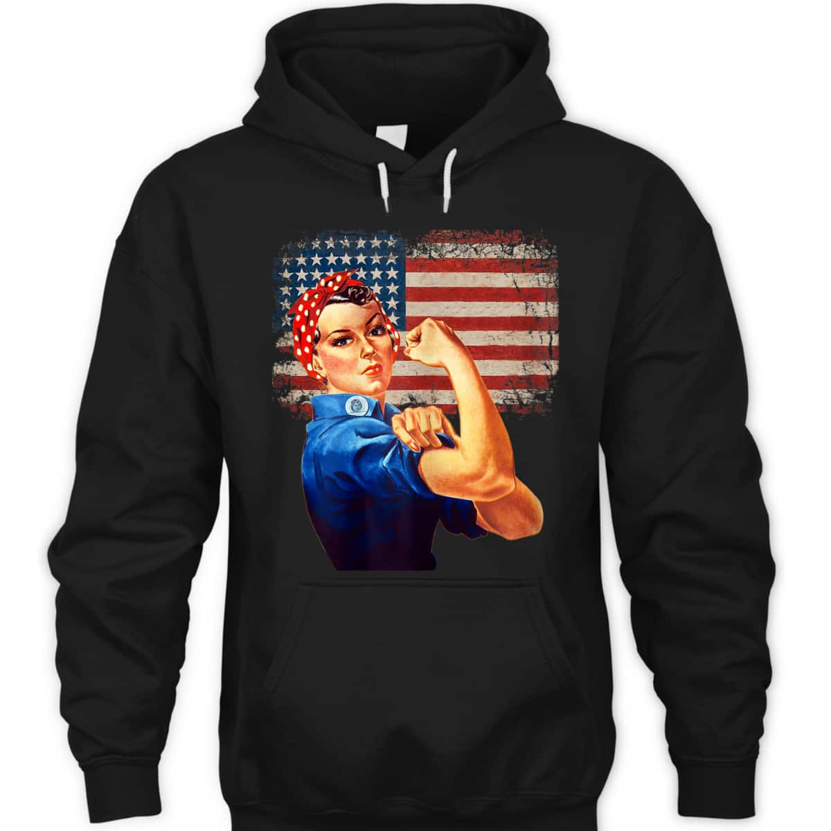 Womens Rosie The Riveter American Flag US Flag T-Shirt