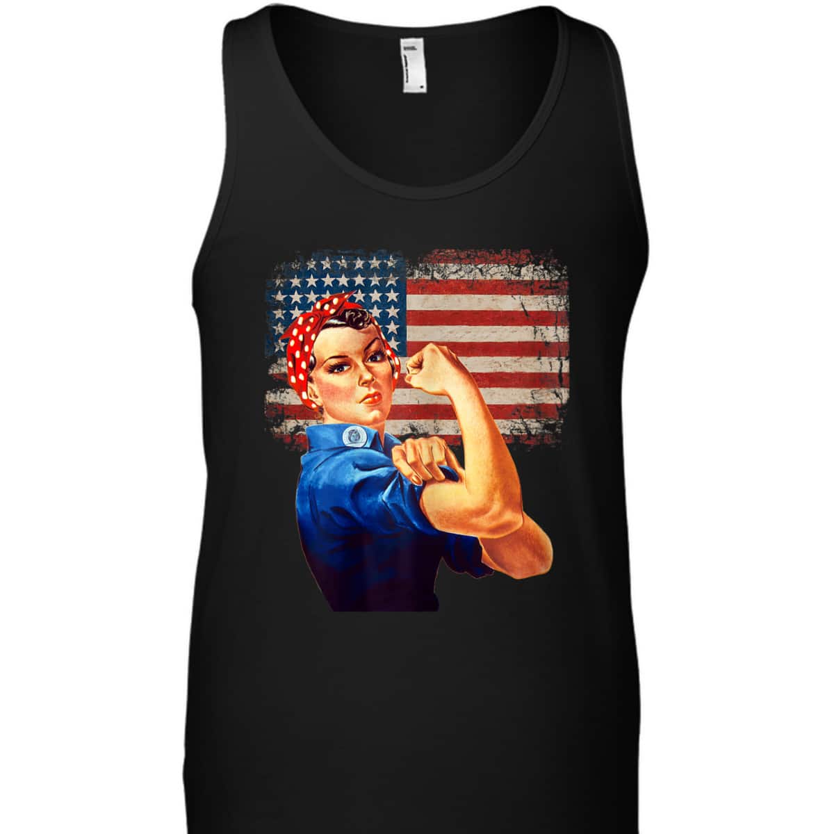 Womens Rosie The Riveter American Flag US Flag T-Shirt
