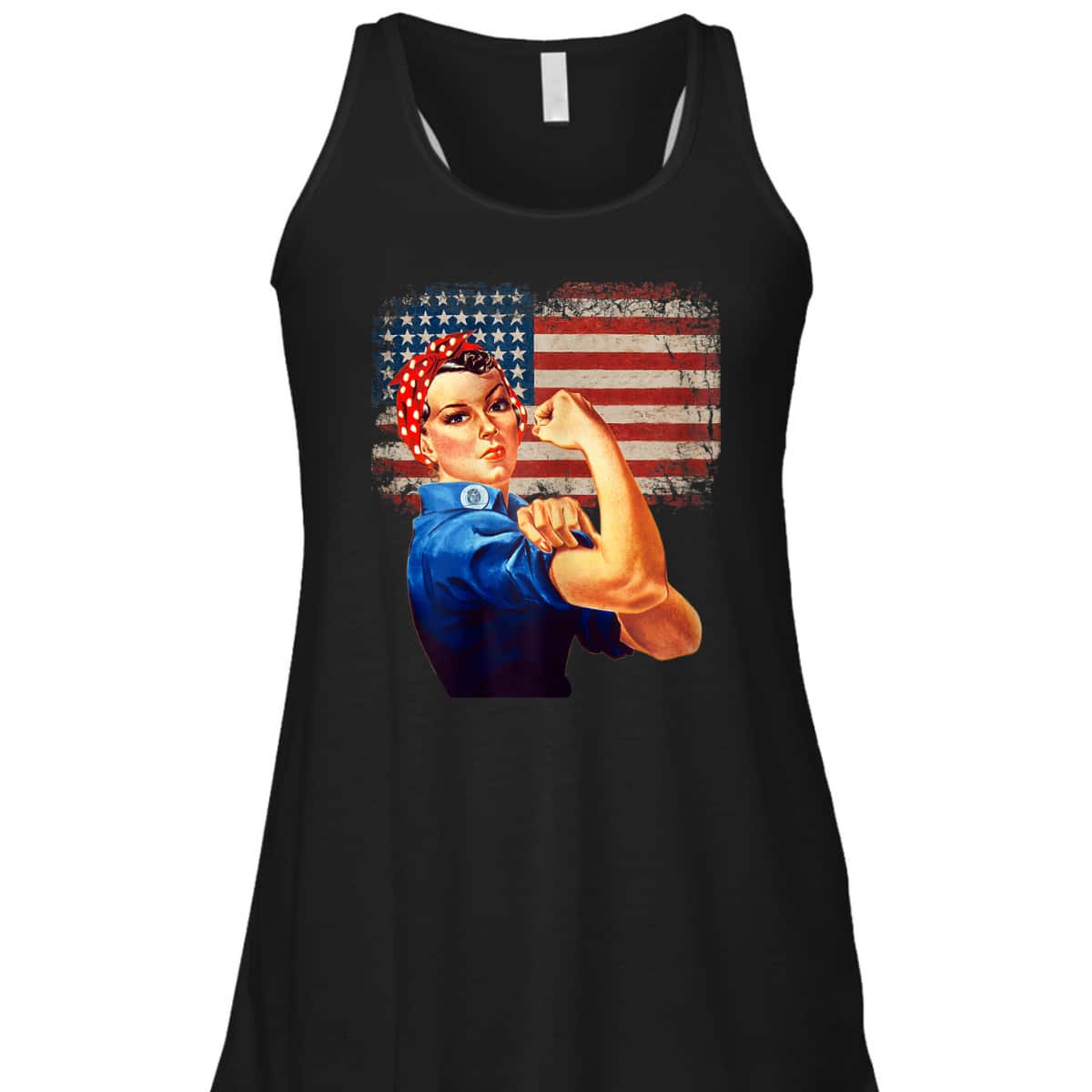 Womens Rosie The Riveter American Flag US Flag T-Shirt