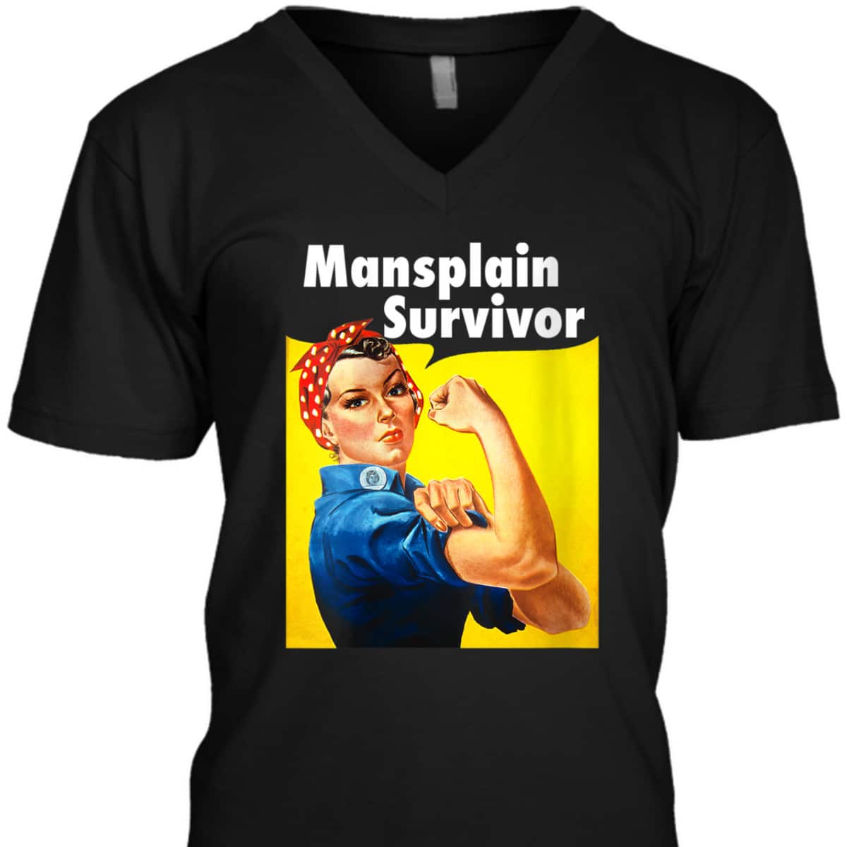 Womens Mansplain Survivor Feminist Women Funny Rosie The Riveter T-Shirt