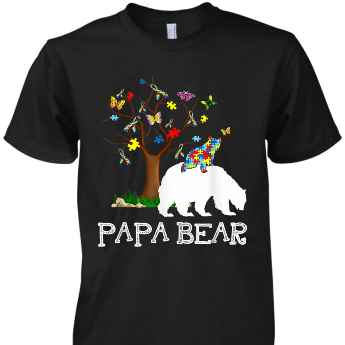 Autism Awareness Papa Bear Support Autistic Adults T-Shirt