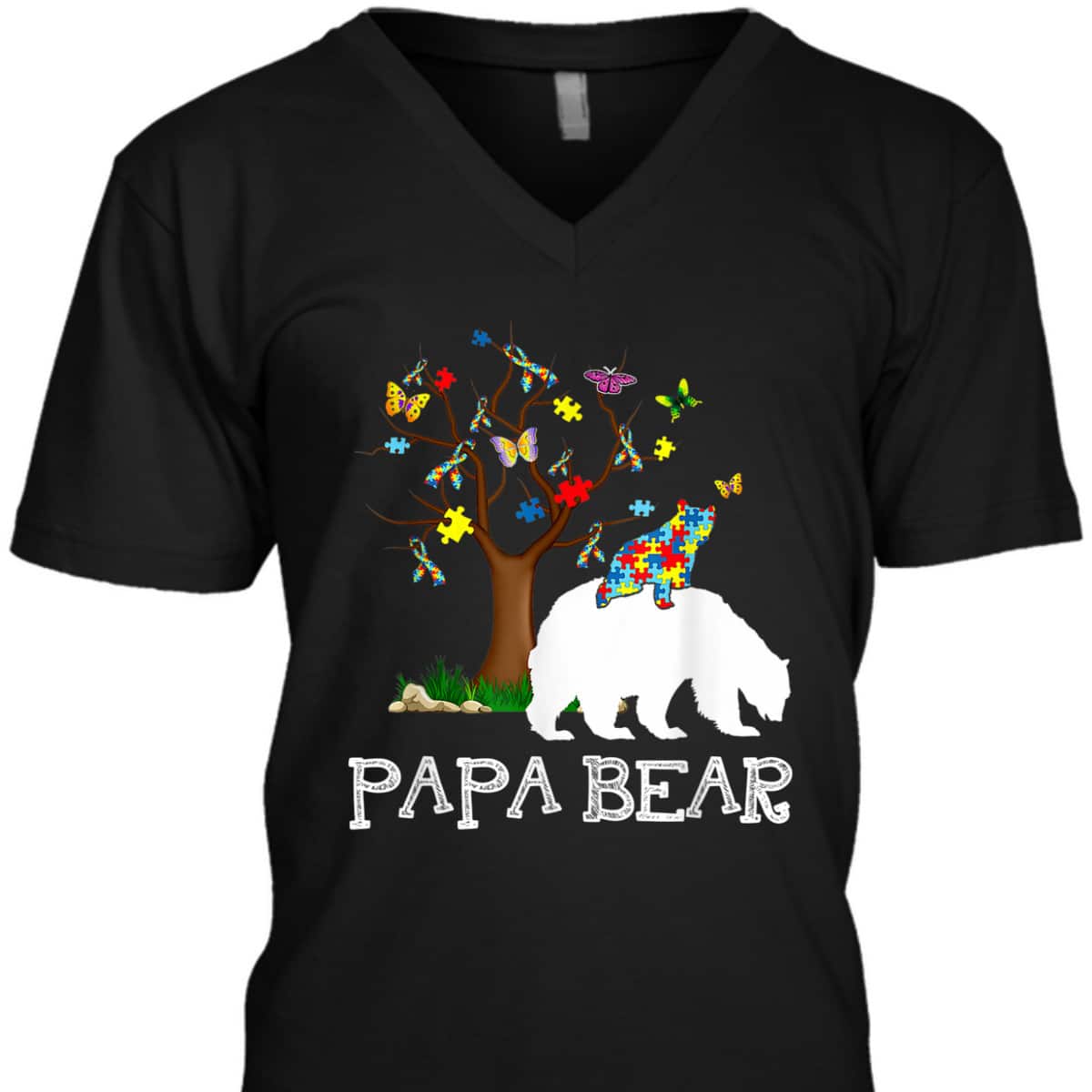 Autism Awareness Papa Bear Support Autistic Adults T-Shirt