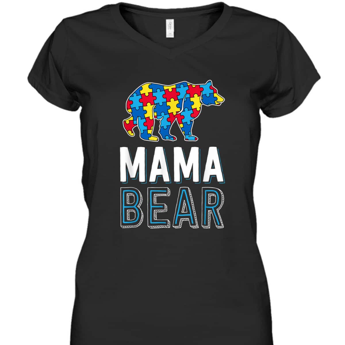 Mama Bear World Autism Awareness Day Family Puzzle Piece T-Shirt