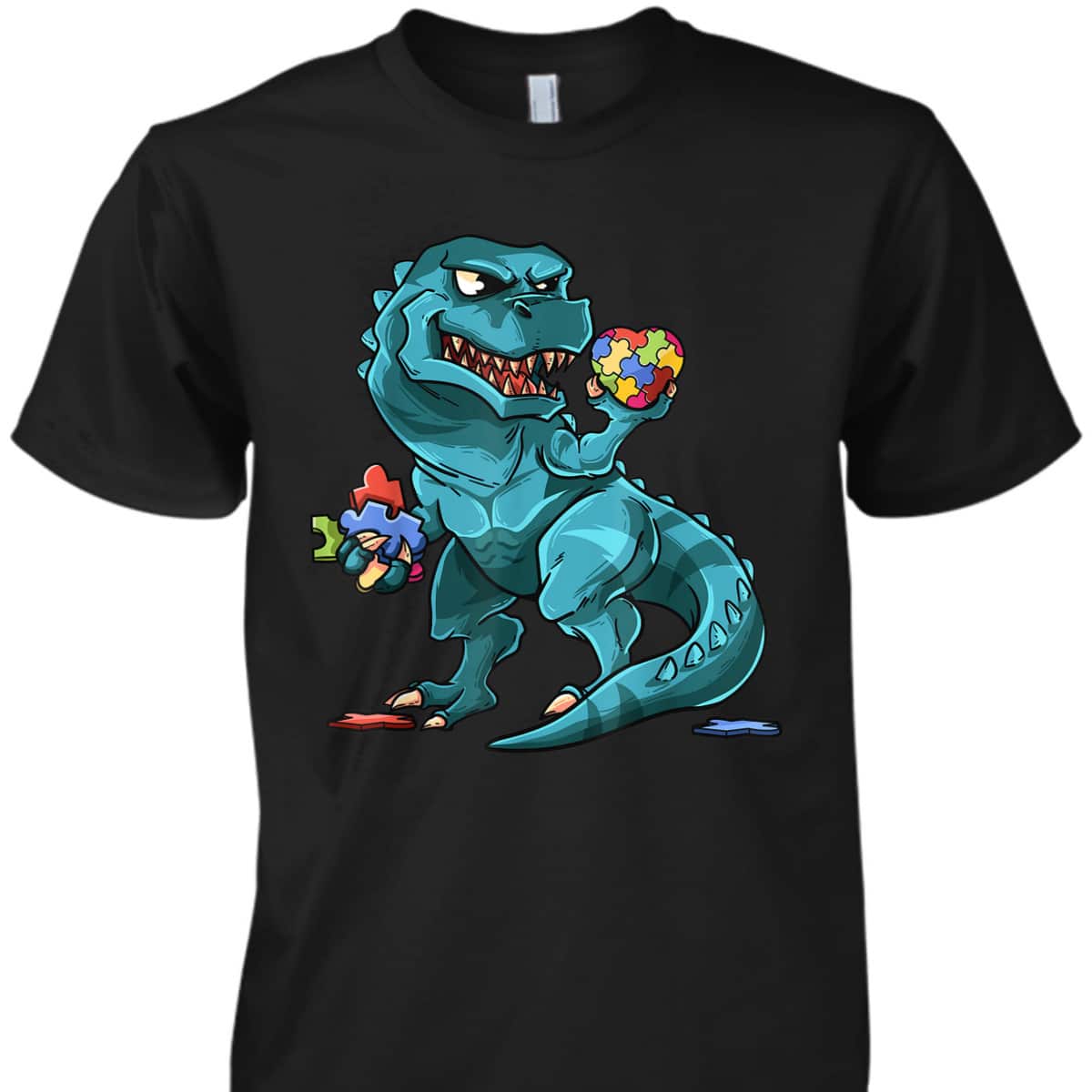 Autism Awareness Dinosaur T-Rex Heart Puzzle Pieces T-Shirt