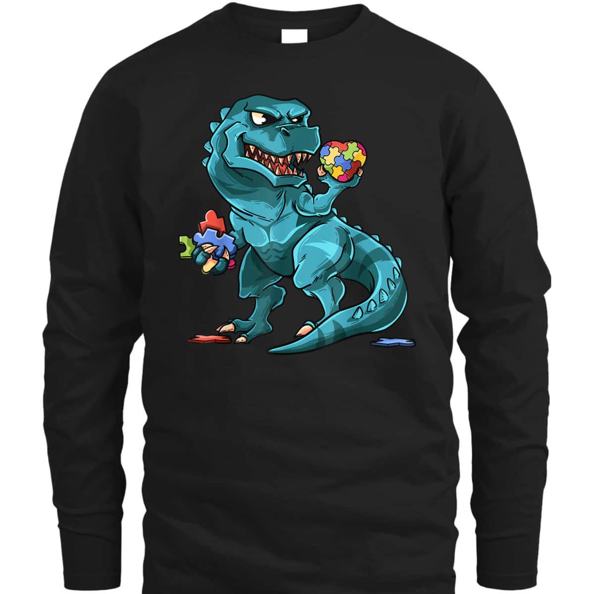 Autism Awareness Dinosaur T-Rex Heart Puzzle Pieces T-Shirt