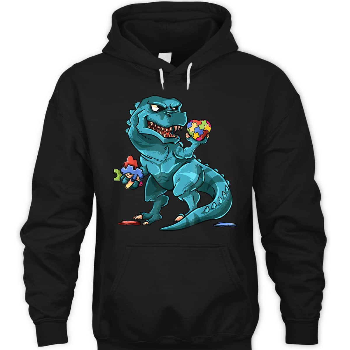 Autism Awareness Dinosaur T-Rex Heart Puzzle Pieces T-Shirt