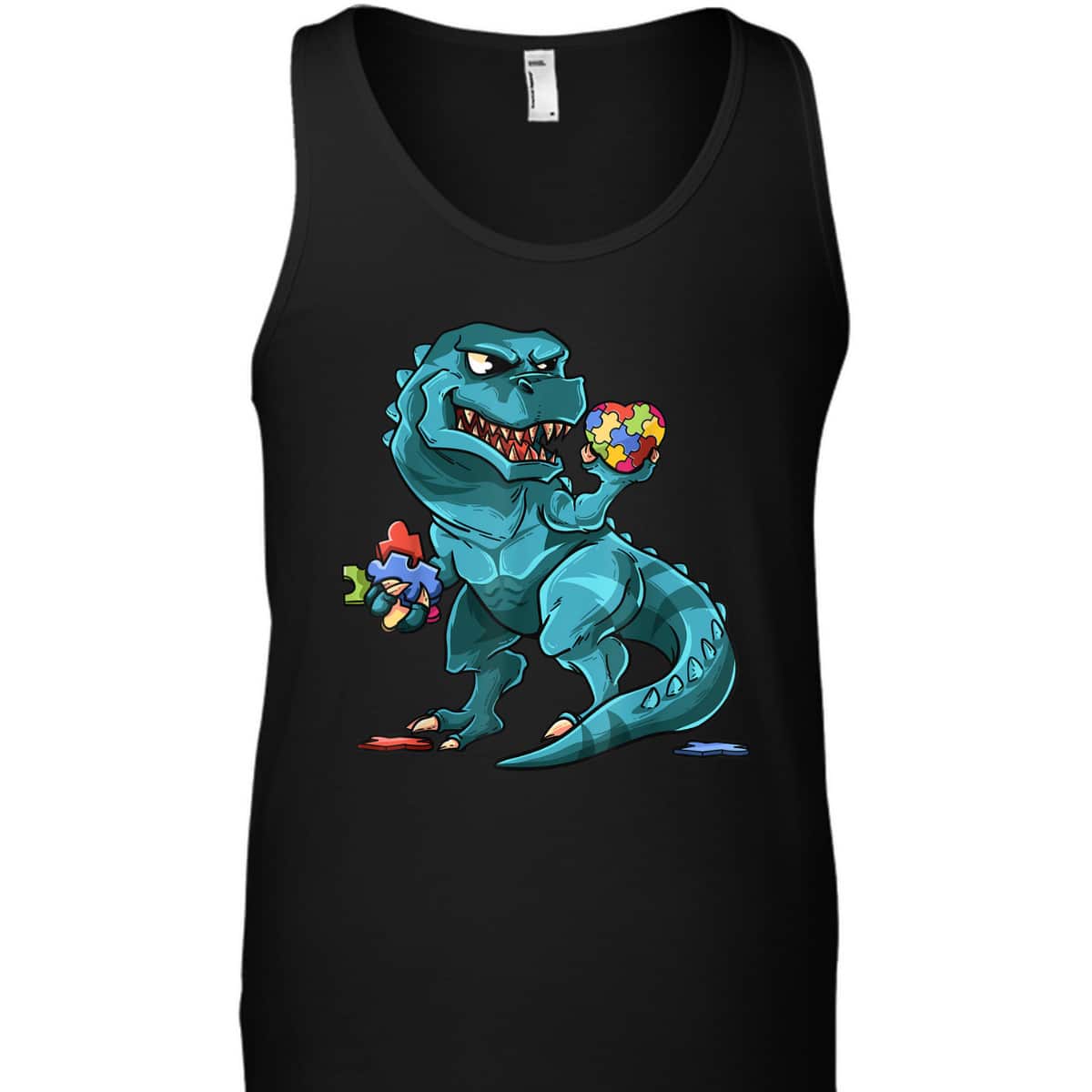 Autism Awareness Dinosaur T-Rex Heart Puzzle Pieces T-Shirt