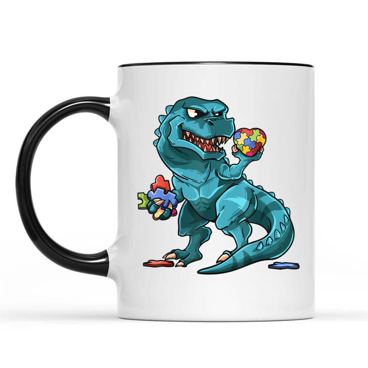 Autism Awareness Dinosaur T-Rex Heart Puzzle Pieces T-Shirt