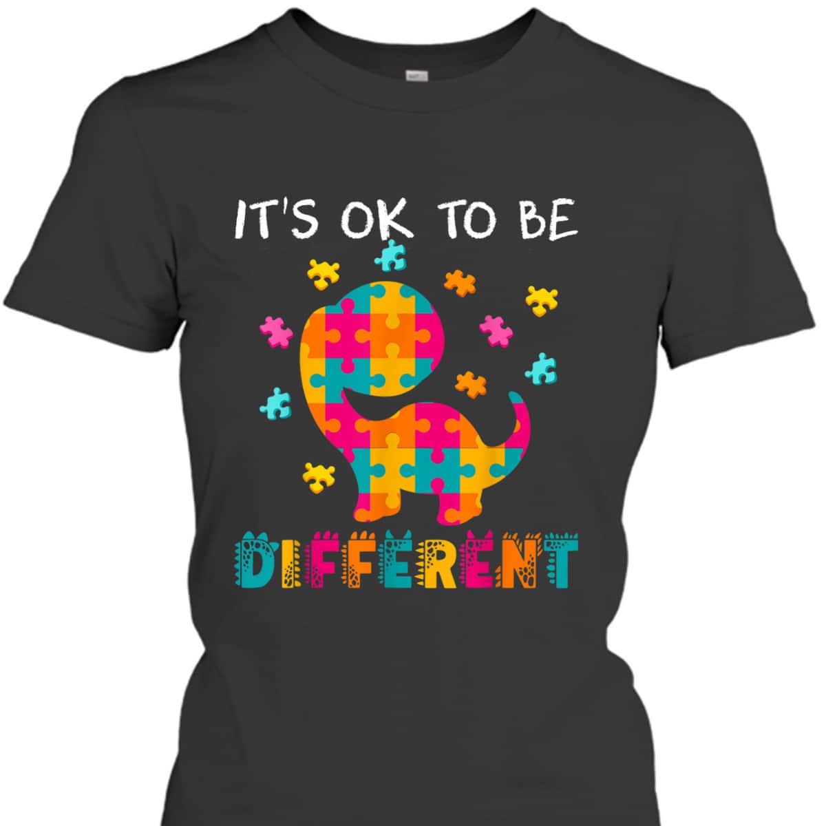 OK TO BE DIFFERENT Dinosaur Autism Awareness Month T-Shirt
