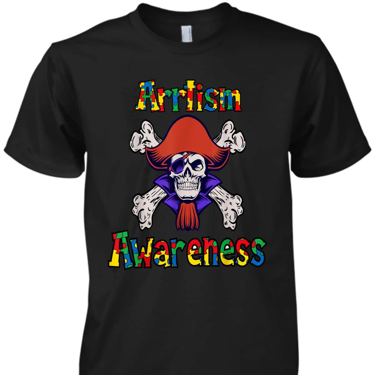 Pirate Skull Autism Awareness Puzzle Piece Boys T-Shirt