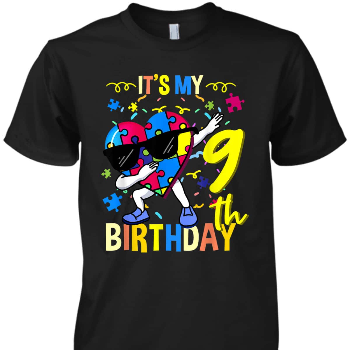 Its My 9th Birthday Dabbing Autism Puzzle T-Shirt