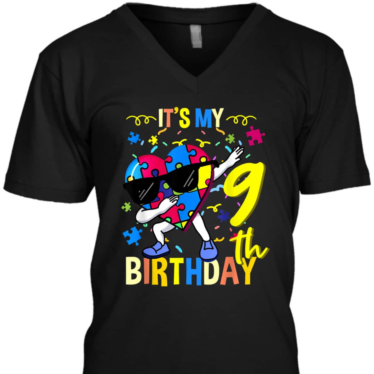 Its My 9th Birthday Dabbing Autism Puzzle T-Shirt
