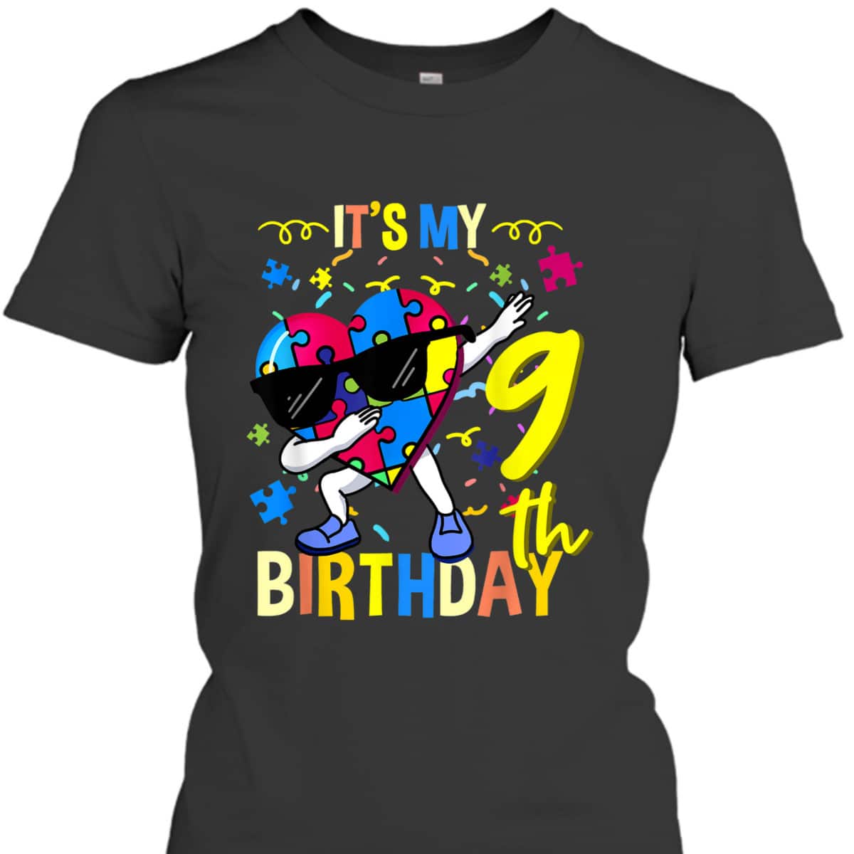 Its My 9th Birthday Dabbing Autism Puzzle T-Shirt