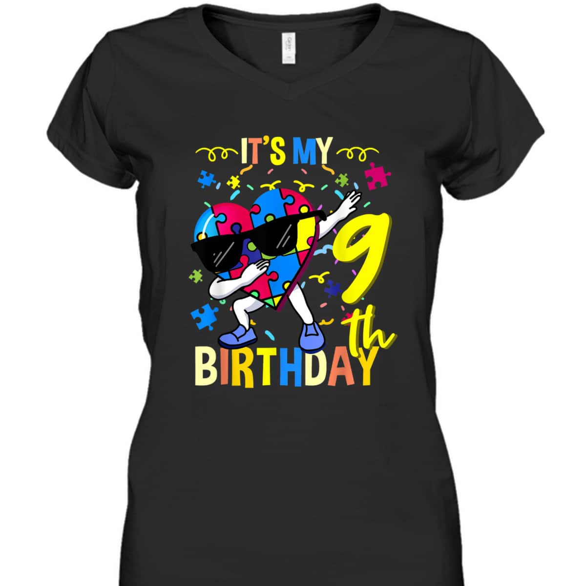 Its My 9th Birthday Dabbing Autism Puzzle T-Shirt