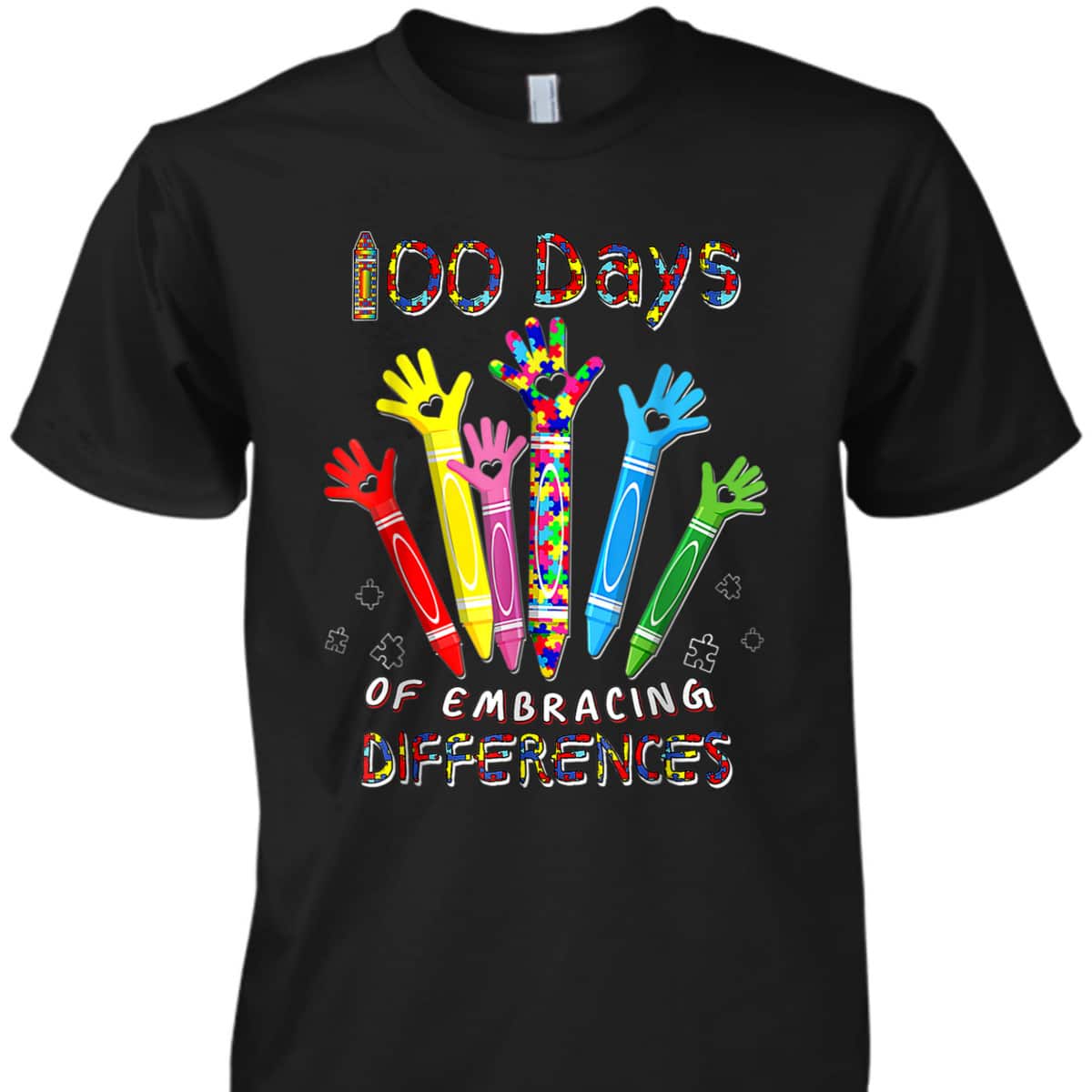 100 Days Of School Embracing Differences Autism Support T-Shirt