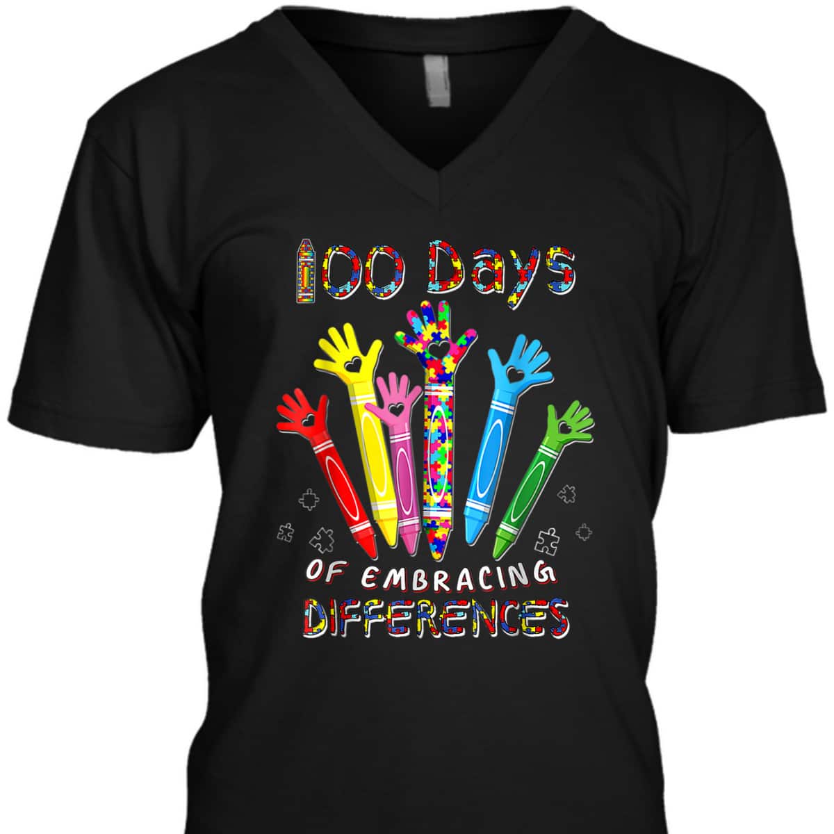 100 Days Of School Embracing Differences Autism Support T-Shirt