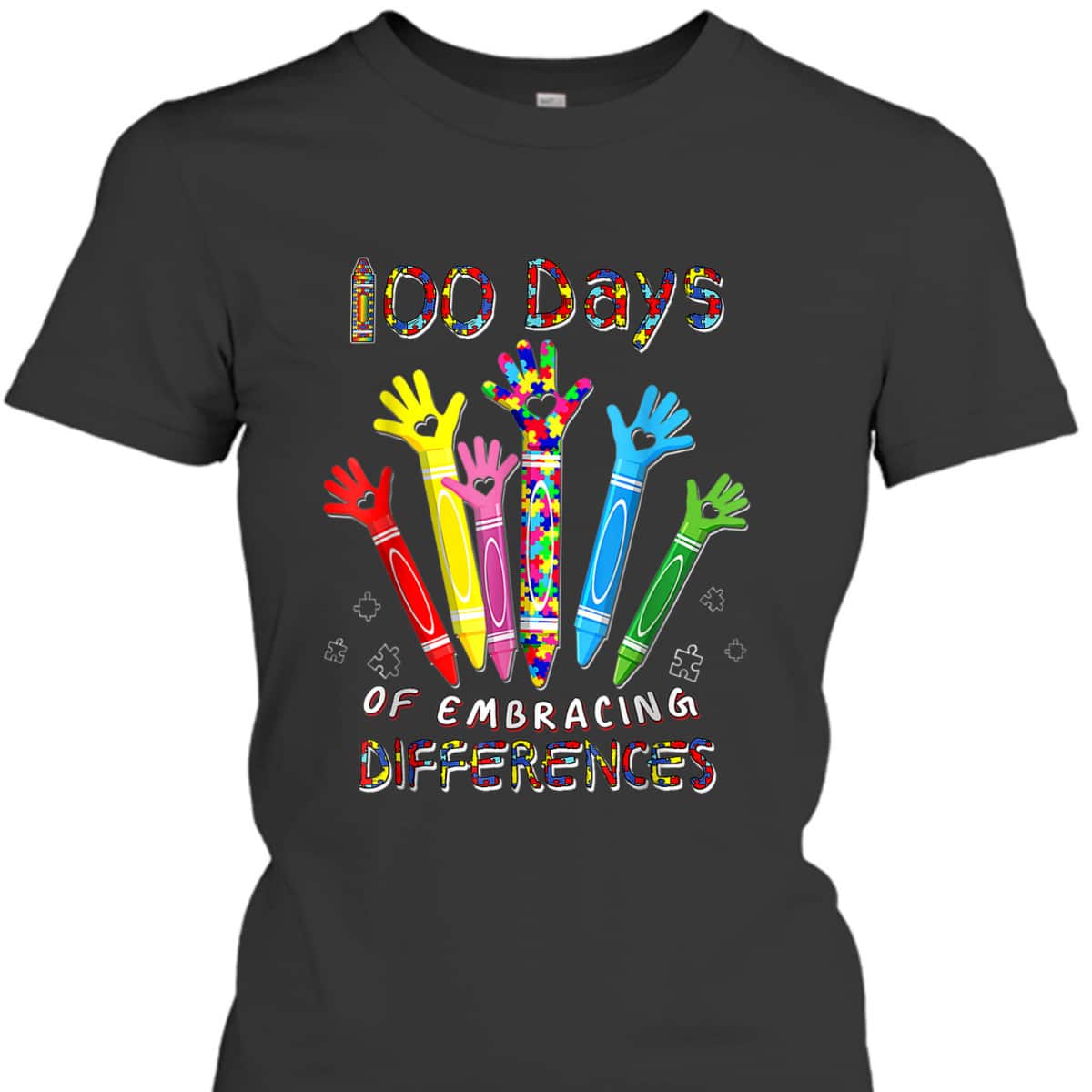 100 Days Of School Embracing Differences Autism Support T-Shirt