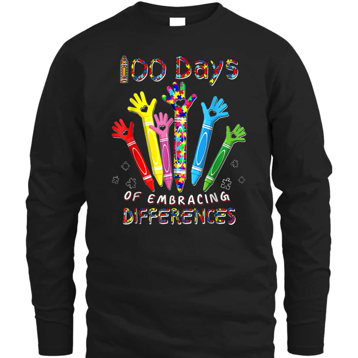 100 Days Of School Embracing Differences Autism Support T-Shirt