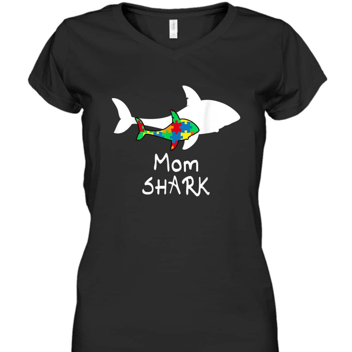 Mom Shark Puzzle Piece Cool Autism Awareness Gift T-Shirt