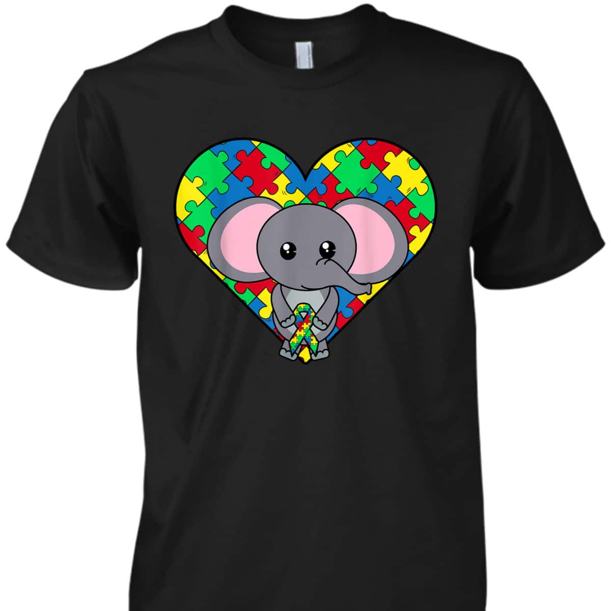 Elephant Heart Puzzle Ribbon Cool Autism Awareness Gift T-Shirt