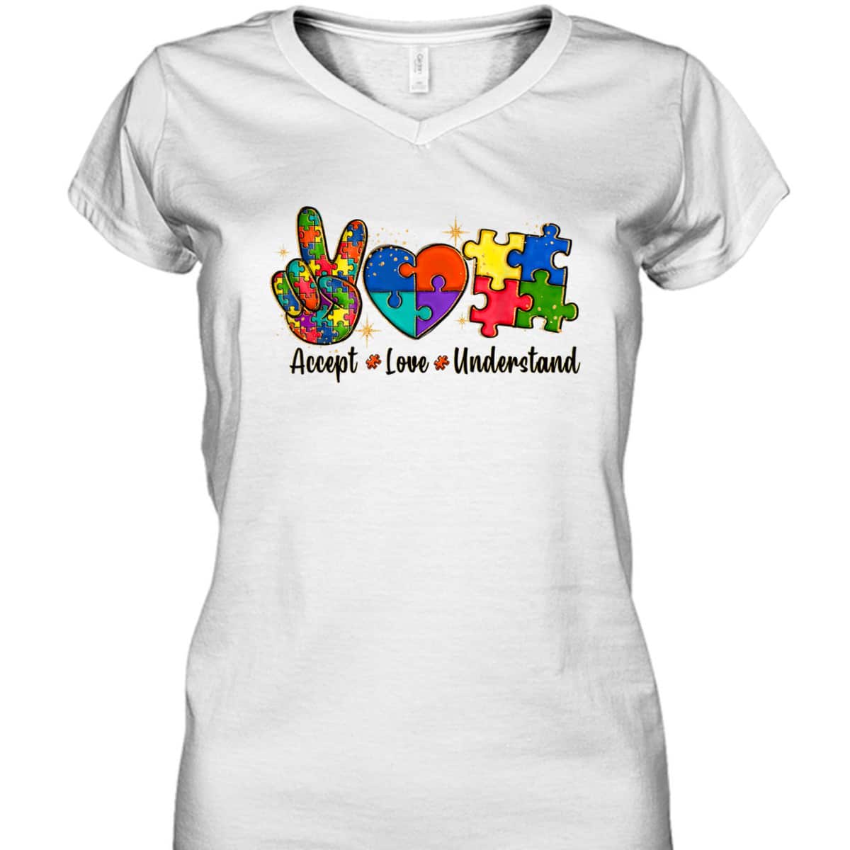 Love Accept Autism Mom Autism Dad Women Autism Awareness T-Shirt