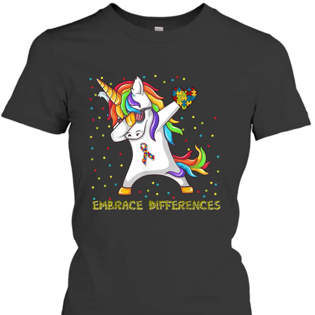 Embrace Differences Unicorn Dabbing Puzzle Autism Awareness T-Shirt