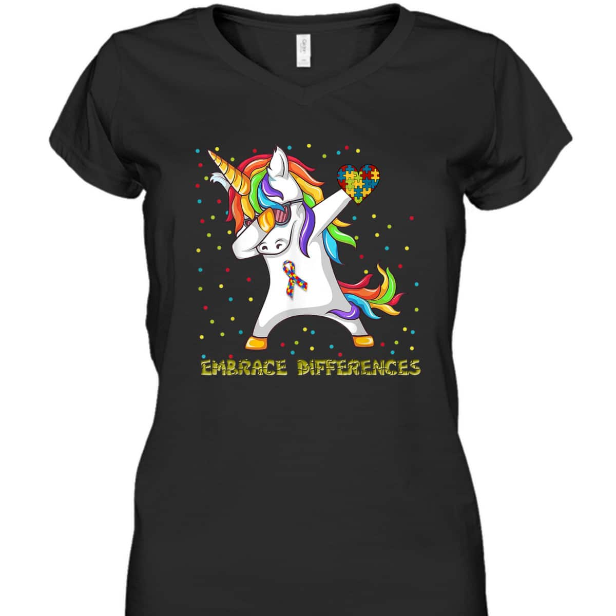 Embrace Differences Unicorn Dabbing Puzzle Autism Awareness T-Shirt