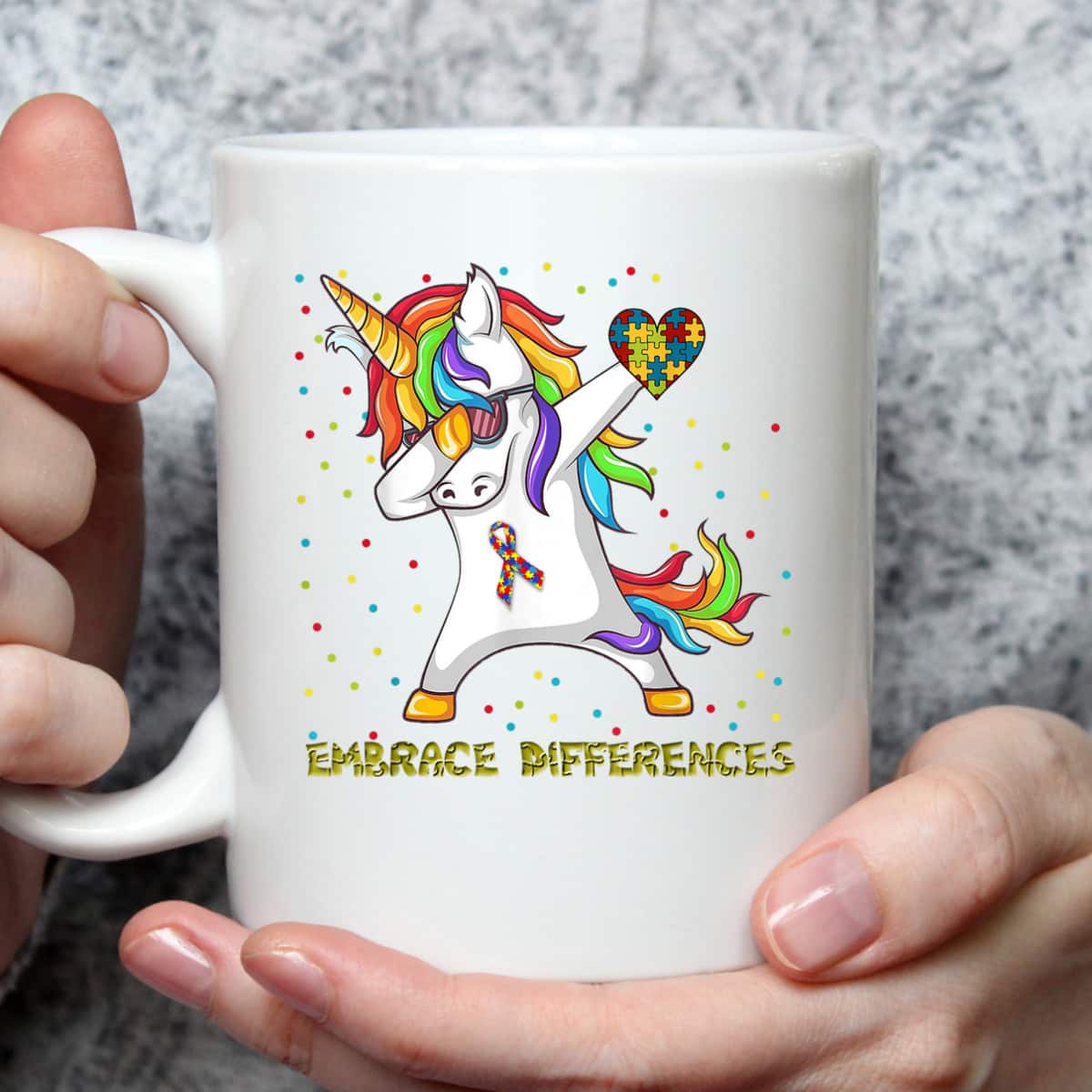 Embrace Differences Unicorn Dabbing Puzzle Autism Awareness T-Shirt