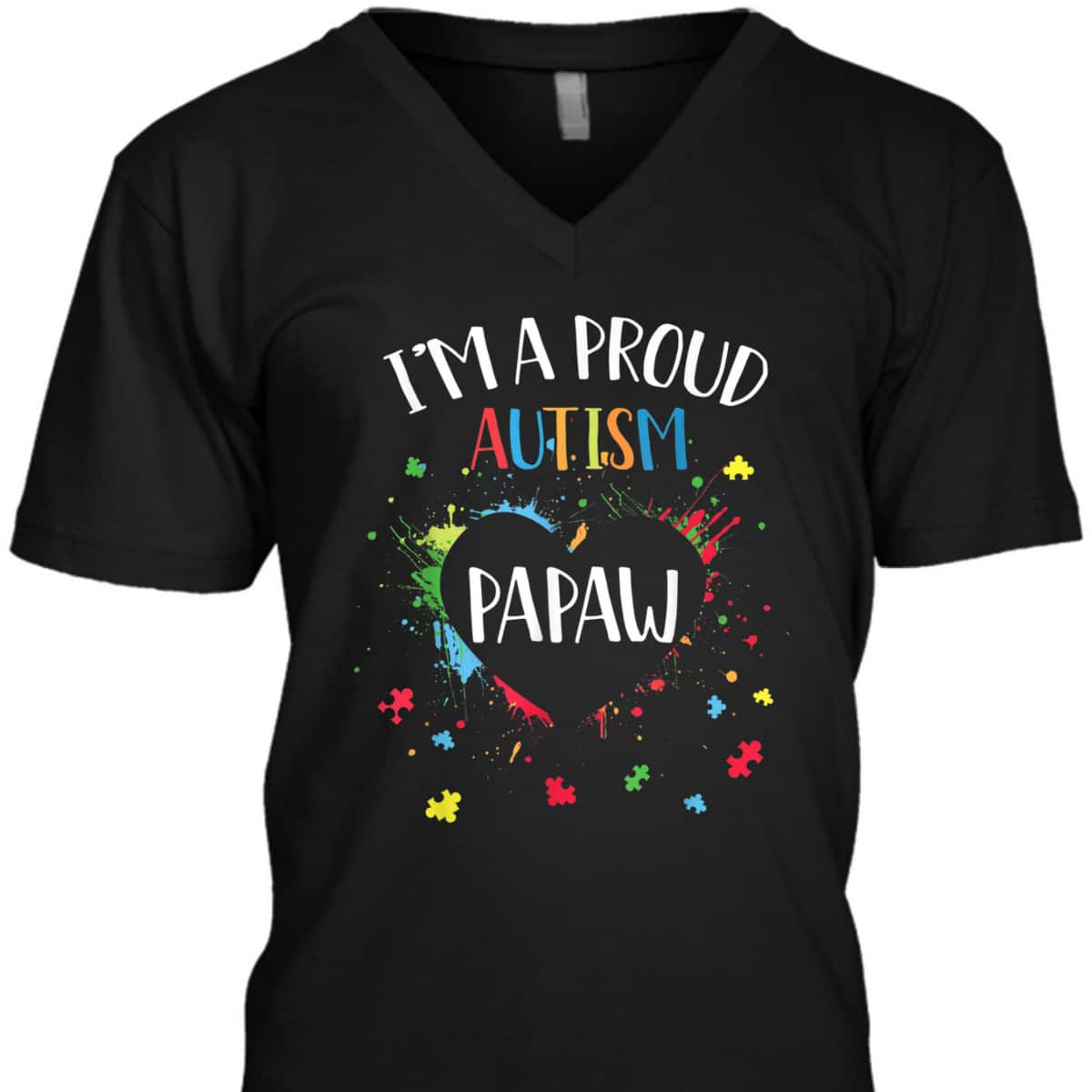 Mens Puzzle Heart I'm A Proud Autism Papaw Autism Awareness T-Shirt