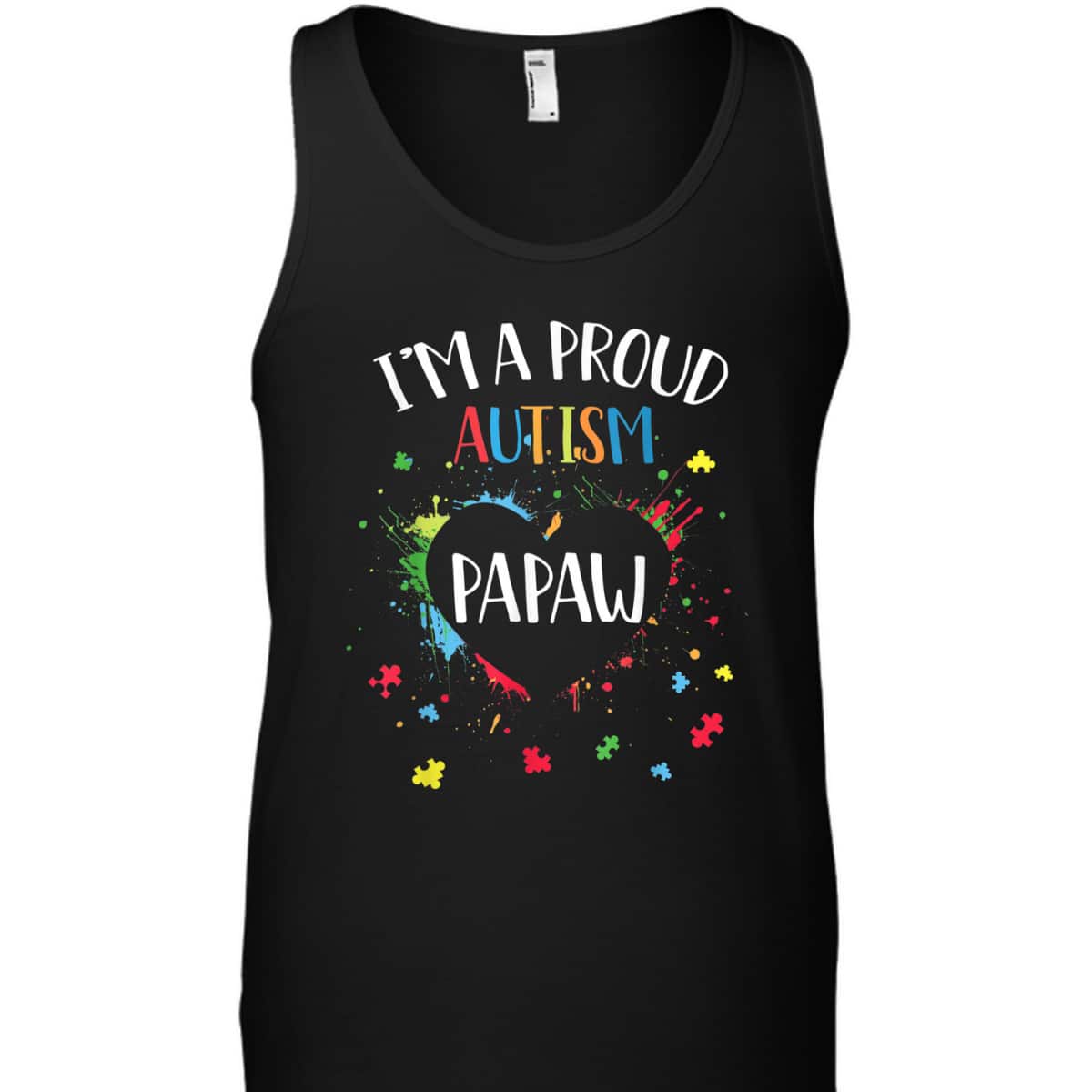 Mens Puzzle Heart I'm A Proud Autism Papaw Autism Awareness T-Shirt